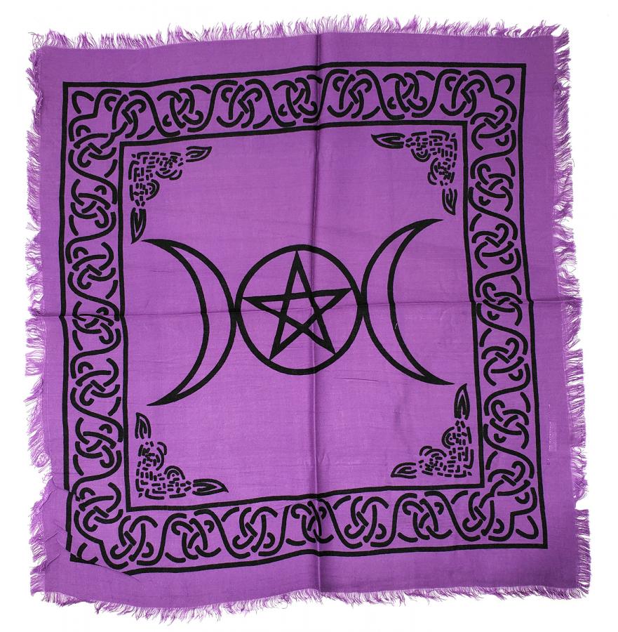 Triple Moon Pentagram Purple and Black Altar Cloth 18